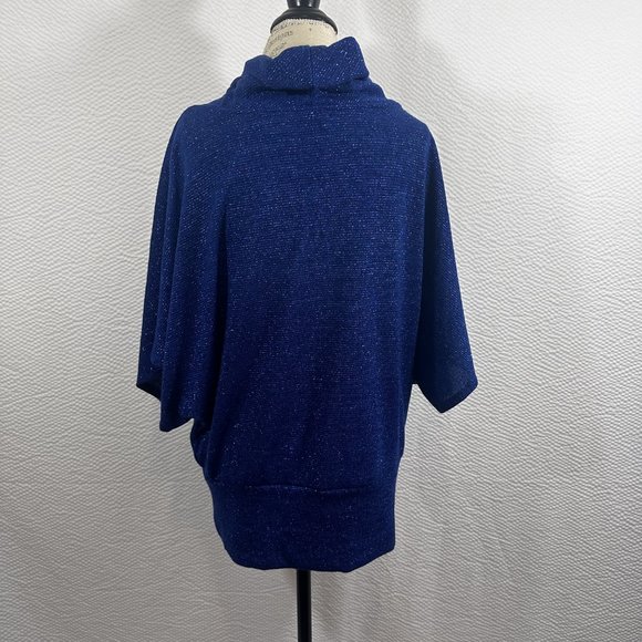 Vintage Valerie Stevens Top Sweater Blue Metallic threads Dolman Cowl Neck - Picture 4 of 6